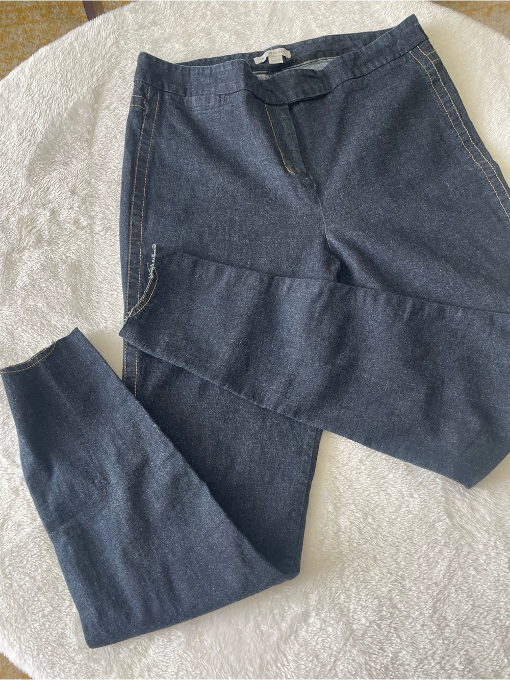 Boston Proper Sz 12 women’s dark wash Midrise stretch skinny raw hem denim jeans